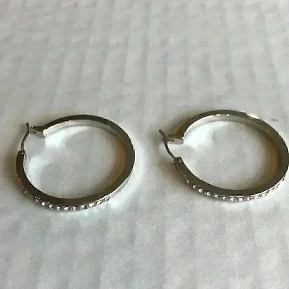 INC new Silver Tone Crystal Hoop Earrings - Picture 6 of 7